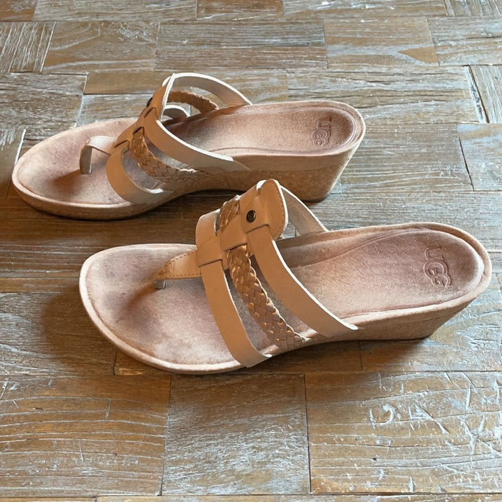 UGG Maddie Taupe Braided Wedge Heel Sandals Size 7 - Picture 4 of 16